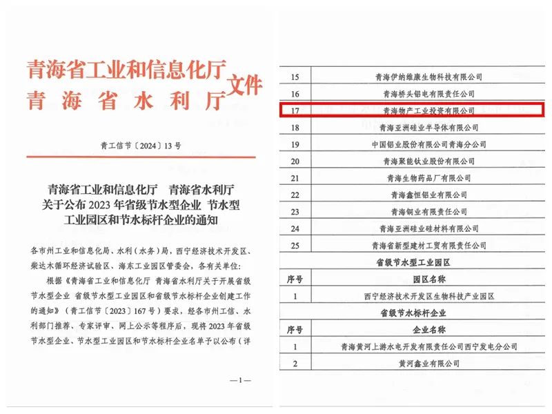 建设节水企业 共筑绿色未来——物产工投公司成功获得“青海省节水型企业”认定