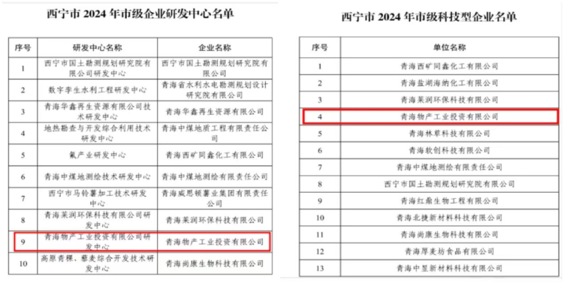 工投公司被西宁市科学技术局评定为西宁市科技型企业和西宁市企业研发中心